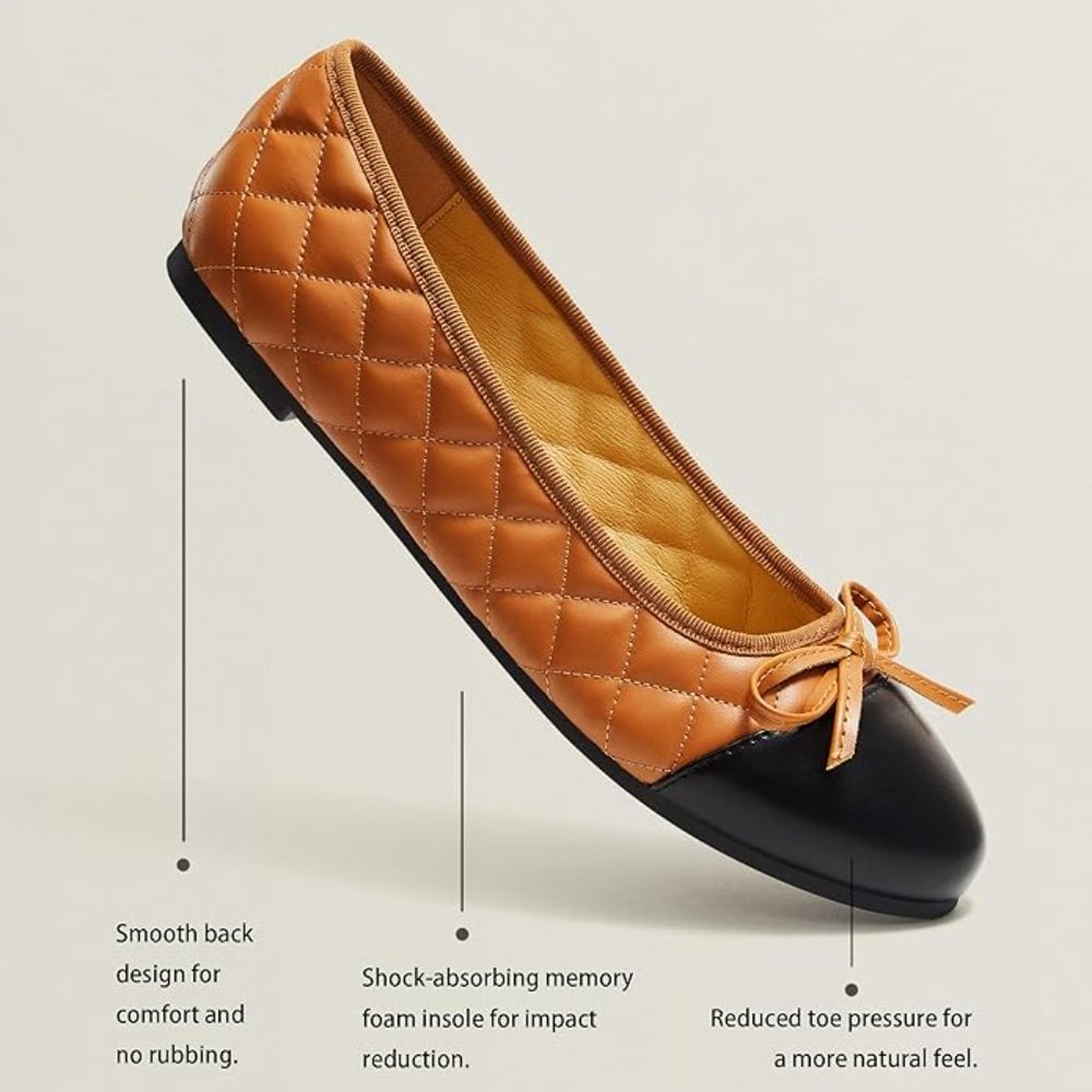 *New* Ballet Flat,  Mary Jane, Caramel, Round Black Toe, Diamond 8 39 NIB in Box